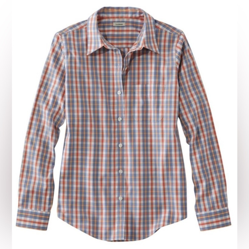 L.L. Bean Women's Size L Blouse Top Long Sleeve Multicolor Plaid Cotton Collared